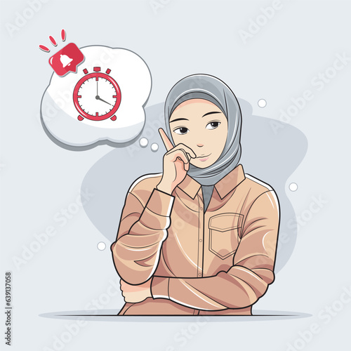 Muslim Businesswoman Illustration. Work task and time management strategy vector illustration