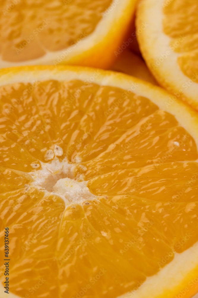 Micro close up of sliced orange and copy space Micro close up of sliced orange and copy space