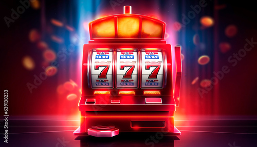 Slot machine wins the jackpot 777 in casino. Banner