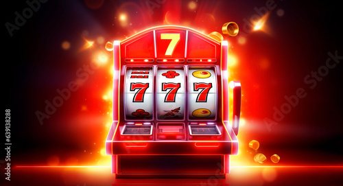 Slot machine wins the jackpot 777 in casino. Banner