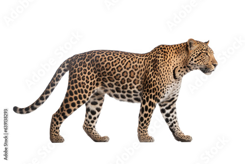 Portrait of Leopard or Cheetah that standing or walking isolated on clean png background, Panthera pardus looking at camera, wildlife animal