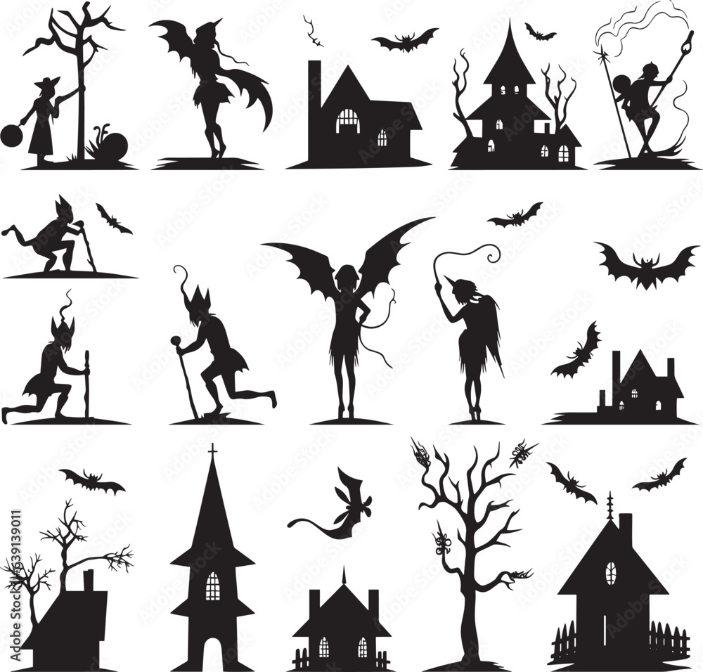 Halloween silhouette set on white background vector illustration Halloween silhouette set on white background vector illustration