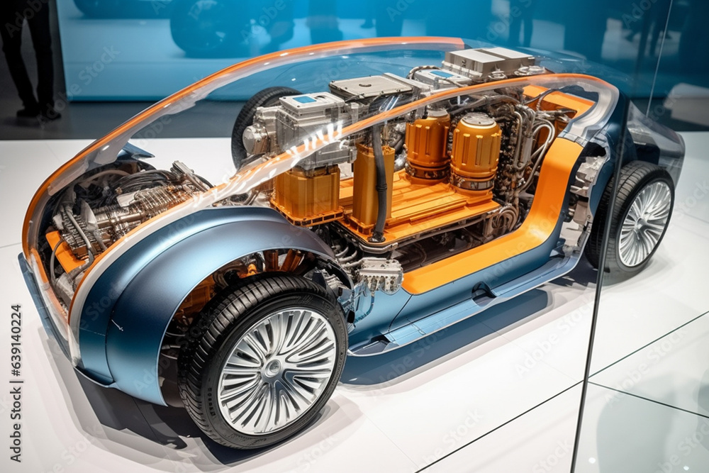 Working Car Internal Combustion Engine Scheme with chassis and wheels 3d render Generative AI Working Car Internal Combustion Engine Scheme with chassis and wheels 3d render Generative AI