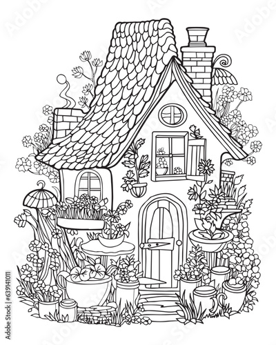 Fairy tale house. Coloring page