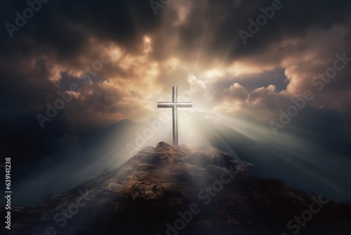 Golgotha. Holy cross shining and symbolizing the death and resurrection © Denis
