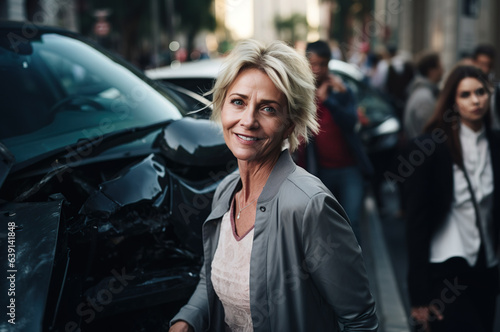 AI generated image of woman after car accident in the city