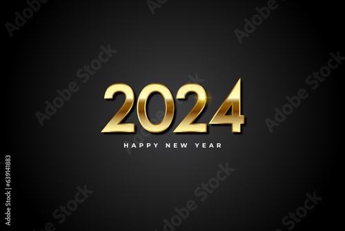 Happy new year 2024 background. Elegant gold text with light. Vector illustration