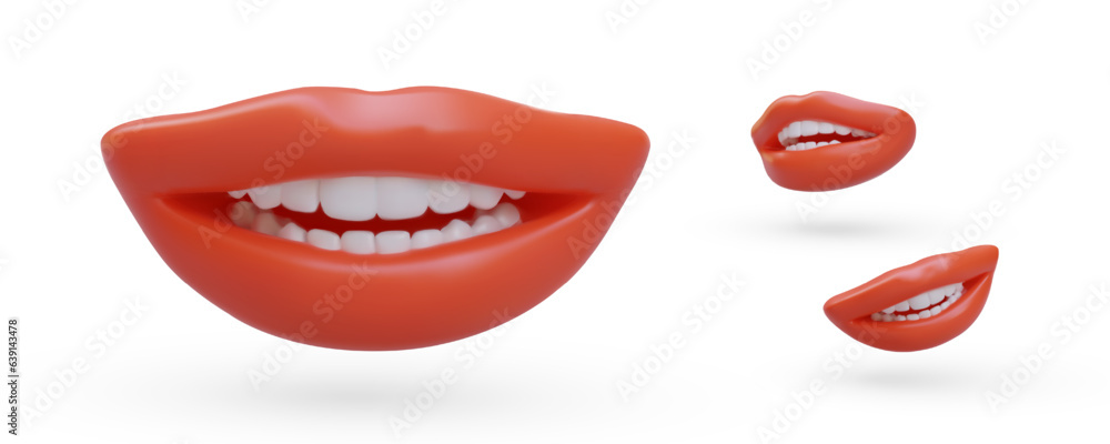 Realistic isolated human smile. Set of vector objects. Healthy white teeth. Icons for dental business. Oral health care. Even bite. Lip correction. Cosmetic surgery. Image with shadows Realistic isolated human smile. Set of vector objects. Healthy white teeth. Icons for dental business. Oral health care. Even bite. Lip correction. Cosmetic surgery. Image with shadows
