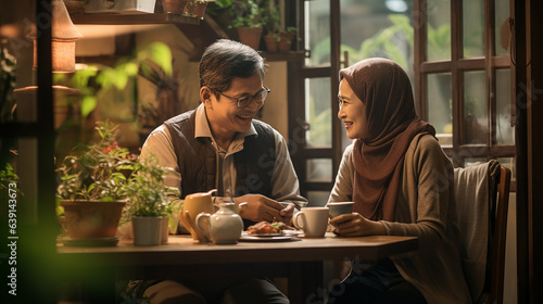 Asian Malay Family, couple, restaurant