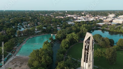 Aerial wide shot of residential urban district downtown Naperville USA.  photo