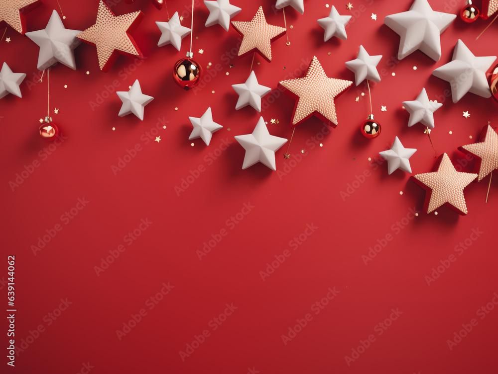 Christmas ornaments and star background with copy space, holiday and happy new year concept