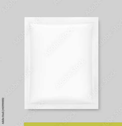 Hyper realistic sachet mockup with drop shadow. Vector illustration. Flat lay view. Packaging for cosmetic, food, pet. Ready for your design. EPS10.	