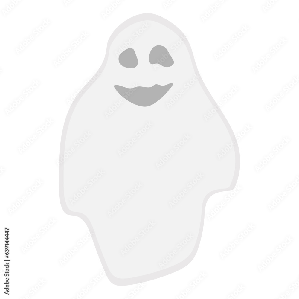 Halloween ghost icon with evil face isolated on transparent and white background. Close-up element doodle for design decoration for the holiday. Festive vector illustration in flat cartoon style.