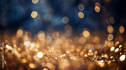 background of abstract glitter lights. gold, blue and black. de focused. Generative AI.