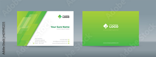 Set of double sided business card templates with simple minimalist modern abstract random transparent skew rectangle glass on green background