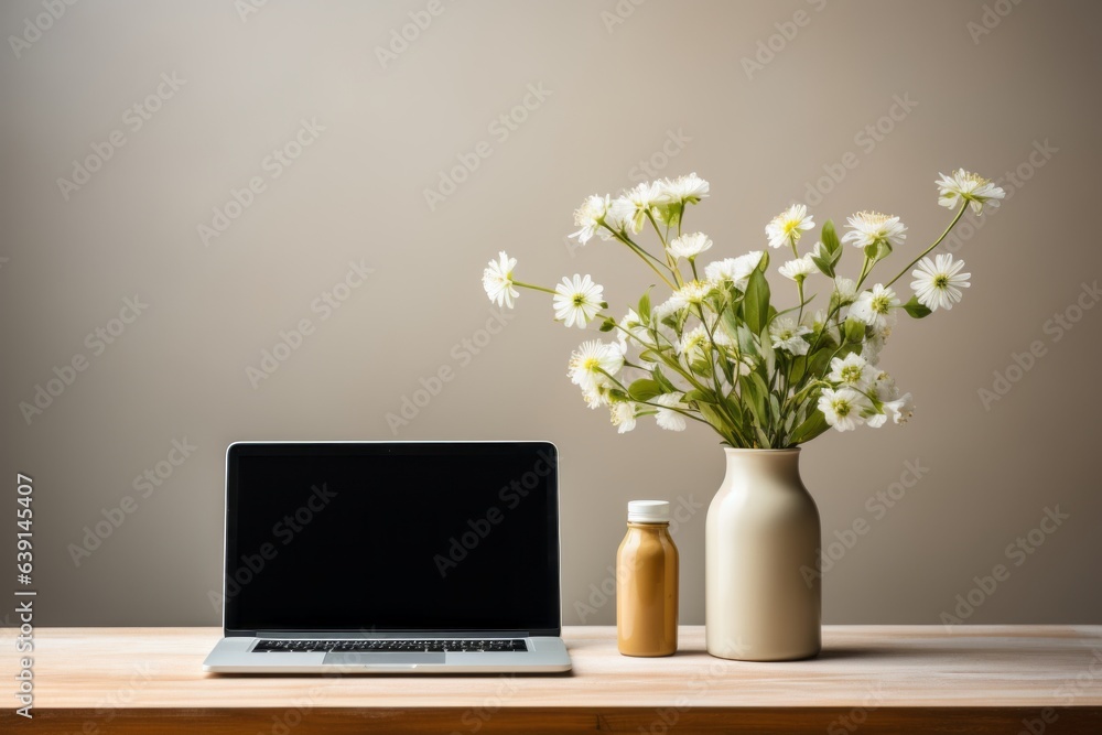 Fototapeta premium Minimalist Workspace With A Sleek Laptop, Generative AI