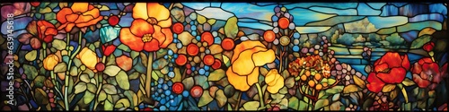 Stained Glass Window American 19th Century Style Floral