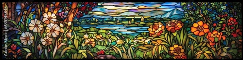 Stained Glass Window American 19th Century Style landscape