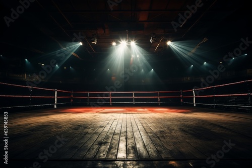 Boxing Ring Illuminated By Dramatic Spotlight, Generative AI