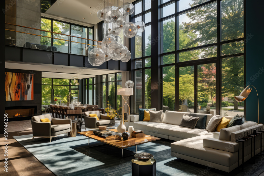 Expansive modern living room with large windows