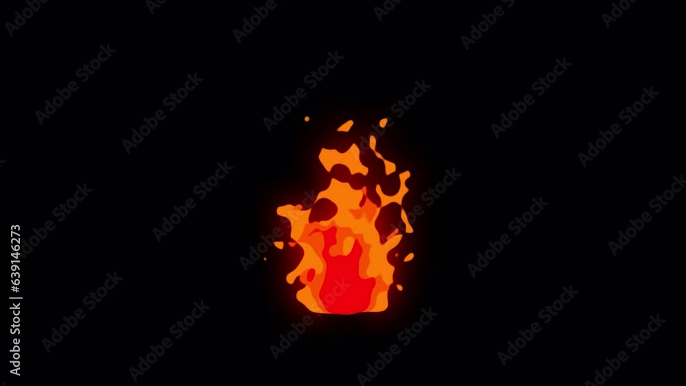 Simple glowing burning cartoon anime manga-style fire animation in 4K UHD. Small burning fire torch fireball in alpha luma matte. Fire flash motion graphic element.
