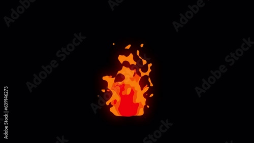 Simple glowing burning cartoon anime manga-style fire animation in 4K UHD. Small burning fire torch fireball in alpha luma matte. Fire flash motion graphic element.
