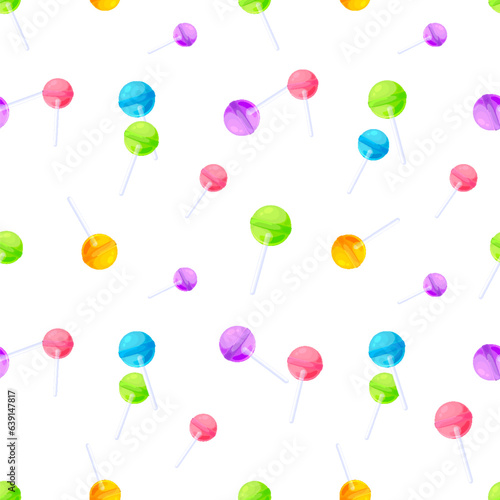 Seamless pattern lollipop colorful wrapper flat. Sweet sugar caramel white background gift wrap print festive fun kid cute party design banner store textile decorative postcard cover paper