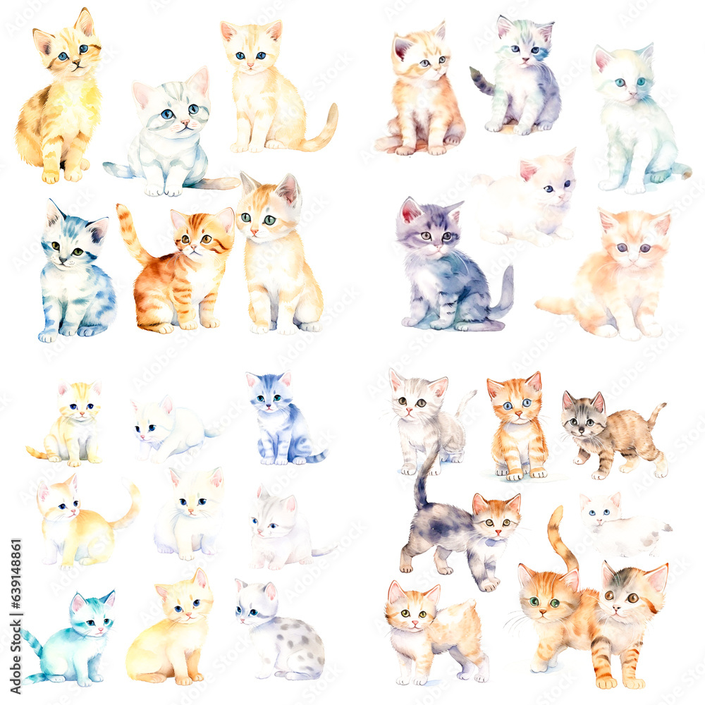 Collection of cute and adorable cat images. Perfect for adding a touch of glamor to any project or design. Includes many poses and expressions of adorable cats.