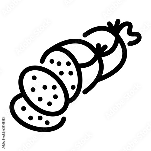 Sliced sausage with visible seasonings in a black outline drawing