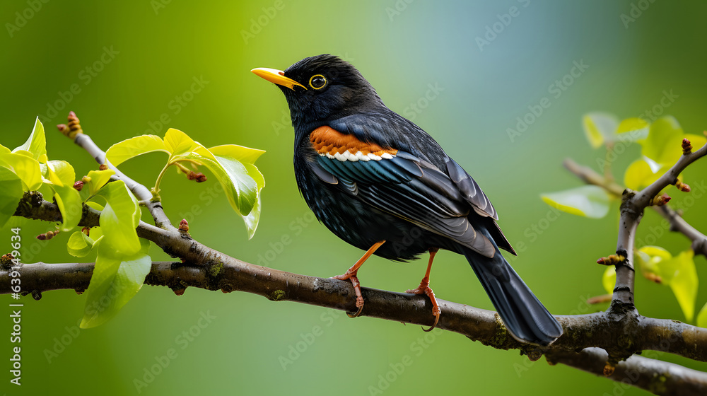 black bird with yellow beak black bird with yellow beak