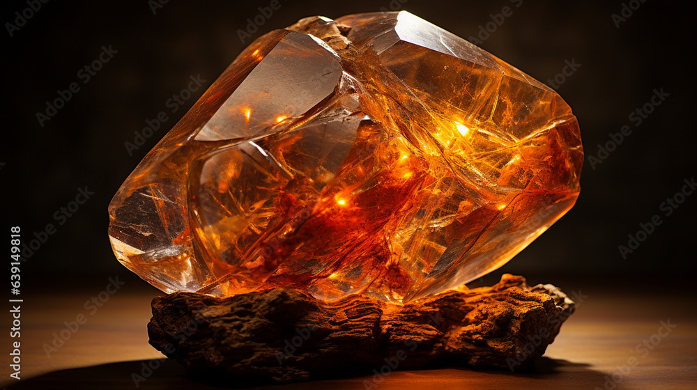 A captivating photograph of a golden sunstone with its fiery play-of-color, reminiscent of the sun's warm rays breaking through clouds A captivating photograph of a golden sunstone with its fiery play-of-color, reminiscent of the sun's warm rays breaking through clouds
