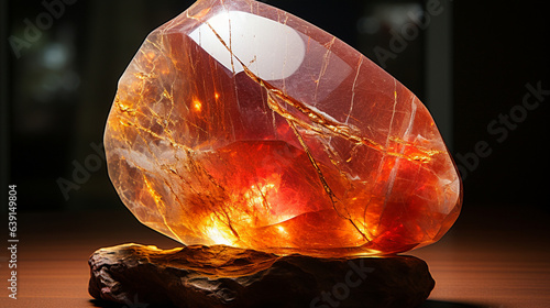 A captivating photograph of a golden sunstone with its fiery play-of-color, reminiscent of the sun's warm rays breaking through clouds 