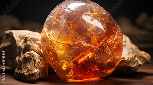 A captivating photograph of a golden sunstone with its fiery play-of-color, reminiscent of the sun's warm rays breaking through clouds 