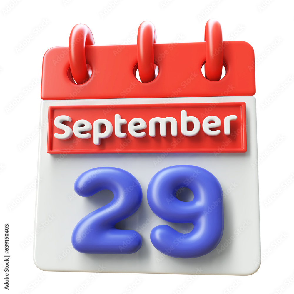 September 29 - 3d Calendar Icon Render Red September 29 - 3d Calendar Icon Render Red