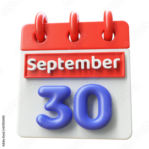 September 30 - 3d Calendar Icon Render Red