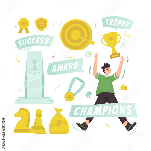 Winner champion success getting trophy element set