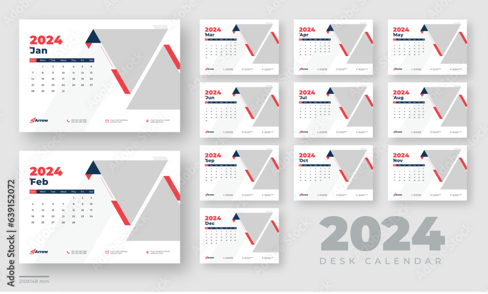 Desk calendar 2024 planner template, corporate desk calendar schedule