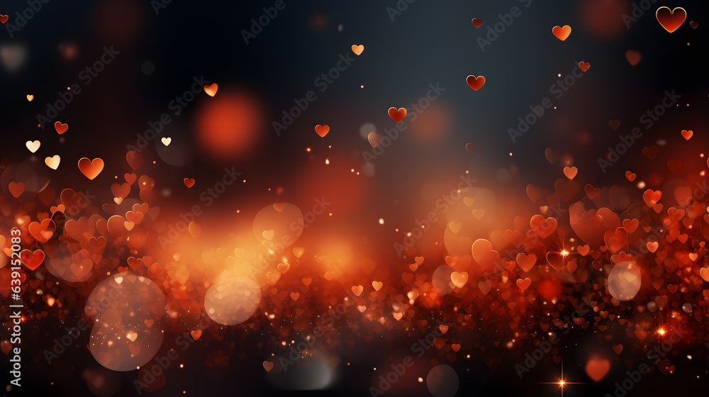 Fototapeta premium Valentine's day background with red hearts and bokeh lights