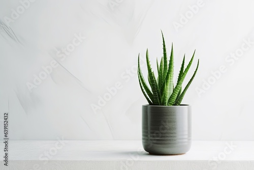 Aloe vera plant in design modern pot and white wall mock up, Generative AI