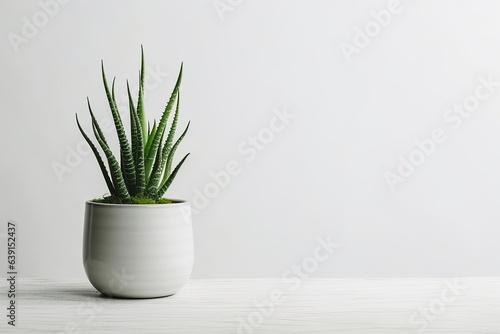 Aloe vera plant in design modern pot and white wall mock up  Generative AI