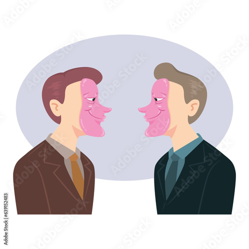 Two businessmen wearing a mask talking with each other, Concept of insincere,illustration vector cartoon flat