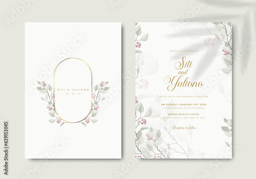 elegant wedding invitation with flower watercolor premium vector   © Yuli