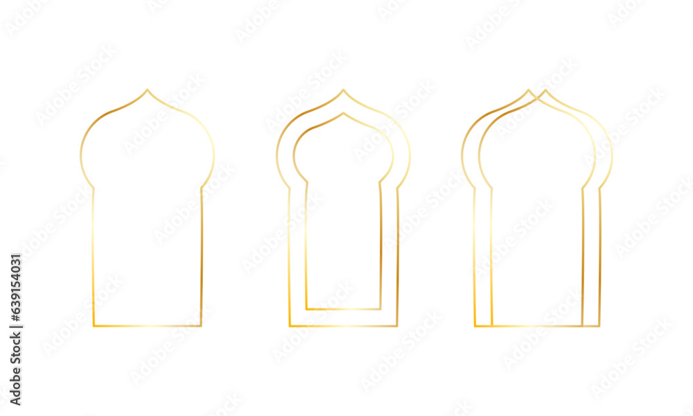 Thin line frame. Golden arches set in arabic style. Gold Empty border, templete. Vector Thin line frame. Golden arches set in arabic style. Gold Empty border, templete. Vector
