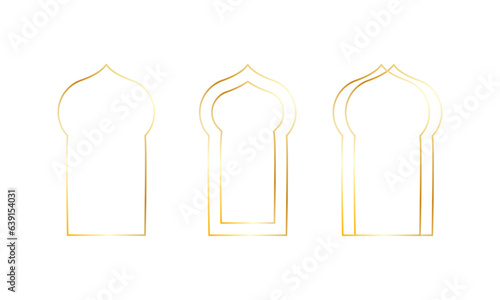 Thin line frame. Golden arches set in arabic style. Gold Empty border, templete. Vector