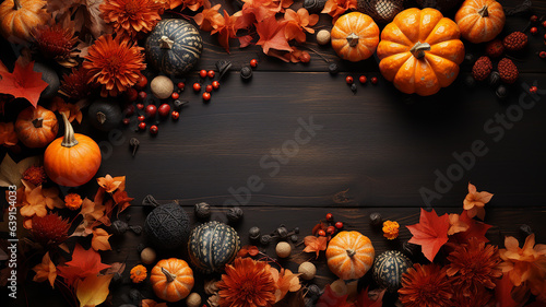 Thanksgiving background 3. Autumn pumpkin and fall leaves on wooden table. Herbst, Kürbis, Kürbisse, Holztisch
