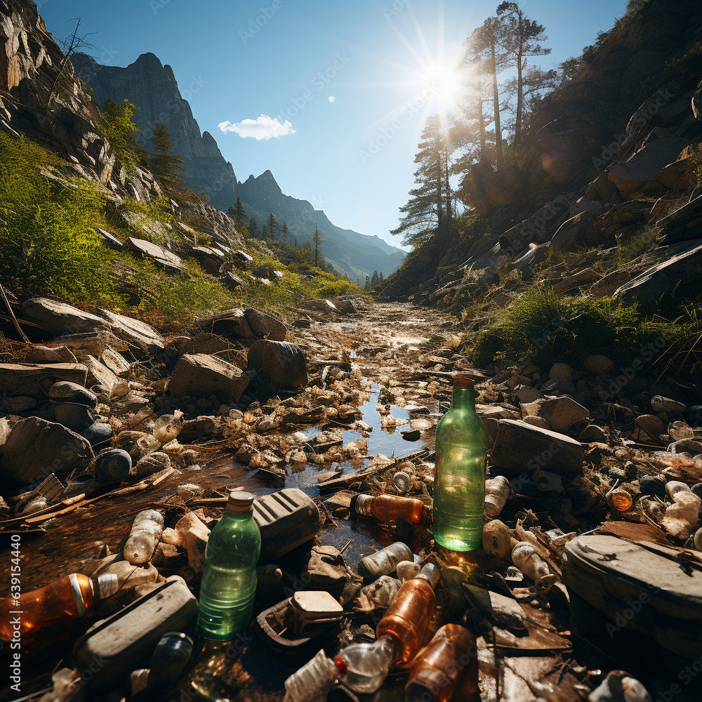 Environment pollution with glass waste. Recycling glas Leftover garbage