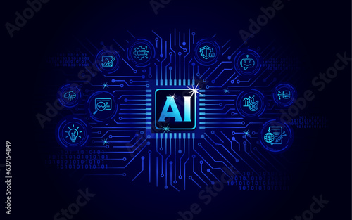 AI technology, Artificial Intelligence, abstract, technology background, AI concept with hand holding, AI logo, vector circuit board, AI background
