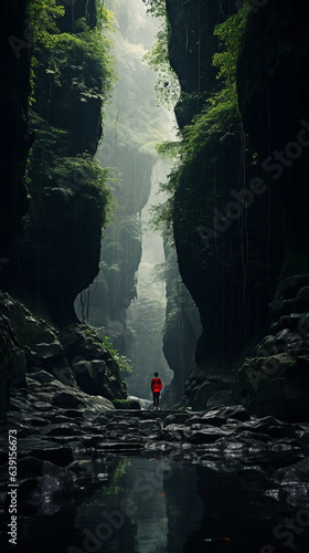 A Person Standing at the Bottom of a Deep Ravine