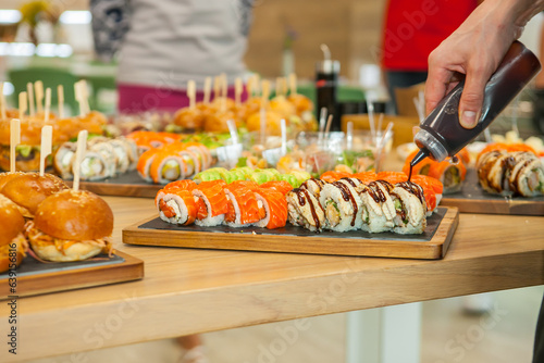 conference catering, buffet with delivery, sushi, rolls, Asian cuisine