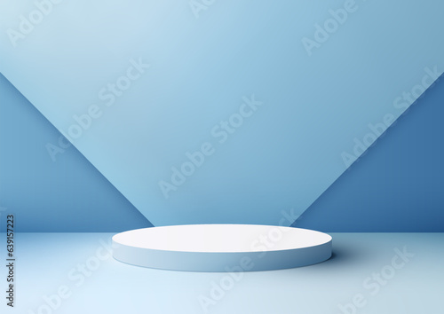 .3D Blue Podium on Minimal Blue Wall Background